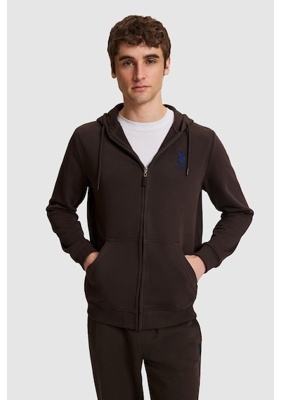 U.S. Polo Assn. Erkek Koyu Kahverengi Regular Fit Kapüşonlu Fermuarlı Örme Hırka 50329420-vr084