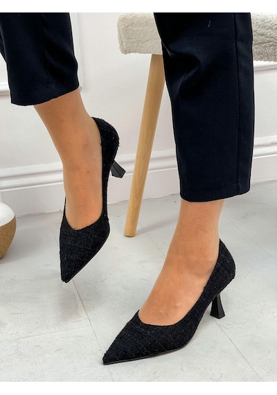Ervanın Butiği Siyah Tüvit Freda Kadın Stiletto-3862