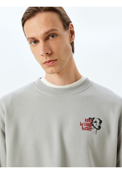 Koton Bisiklet Yaka Pamuk Karışımlı Oversize Uzun Kollu Hayvan Baskılı Sweatshirt Gri 5wam10228hk Gri