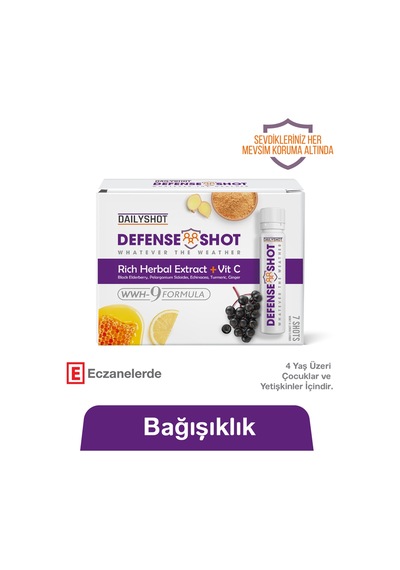 Hangover Shot Defense Shot Soğuk Algınlığına Karşı Bitkisel Gıda Takviyesi, Defense Shot 7'li