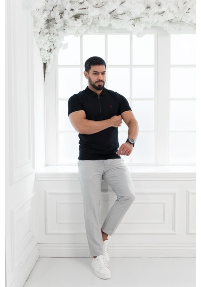 Paul Martin Fermuarlı Polo Yaka Regular Fit T-Shirt Siyah