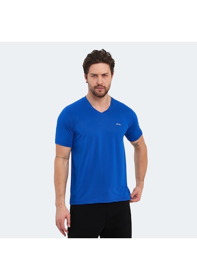 Slazenger KATRIINA Erkek V Yaka Saks Mavi Tişört