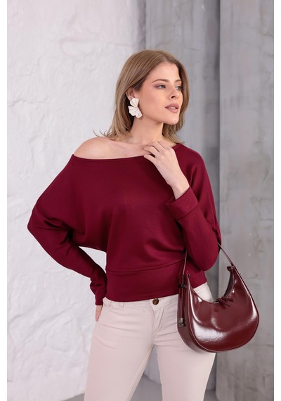 Ckm Moda Luna Yarasa Kol Bel Büzgü Detaylı Bluz Bordo