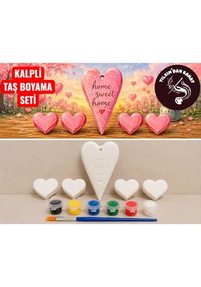 Kalpli Taş Boyama Seti 5 Obje + 6 Renk Boya + 1 Fırça + Boyama Sertifikası