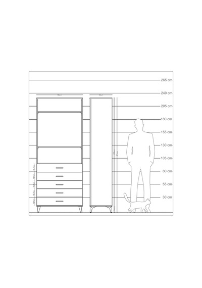 Arges Dolap 3 Raflı 5 Çekmeceli 88x30x221 Çam-antrasit Atlas Çam