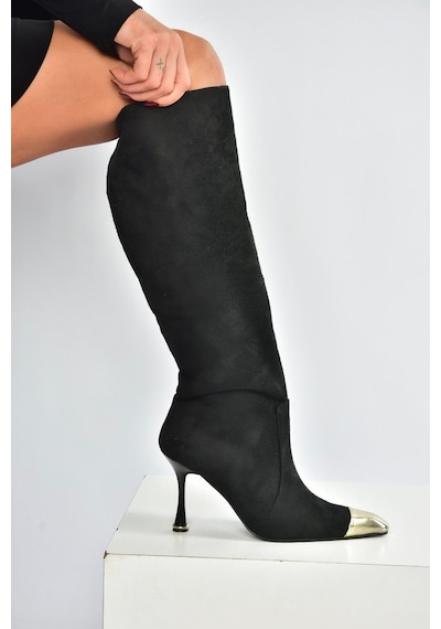 Fox Shoes V752574102 Siyah Süet İnce Topuklu Kadın Çizme Siyah