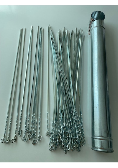 20 Adet-kare Ciğer Kuşbaşı Şiş Ve Şiş Kabı 50 Cm - Mangal Şiş Set