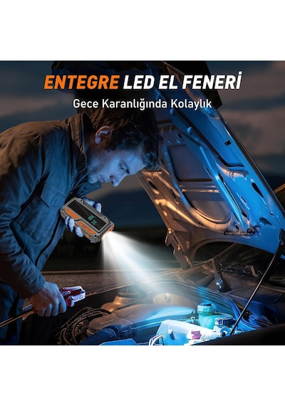 Tr 10.000mah Jump Starter Akü Takviyeli 1000a Tepe Akımlı Araç Lastik Şişirme Hava Kompresörü 150 Psı