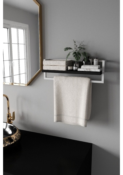 Aju Havluluk Banyo Rafı Havlu Askısı Şal Aksesuar Bakım Ürünleri Banyo Mutfak Düzenleyici. Beyaz - Siyah