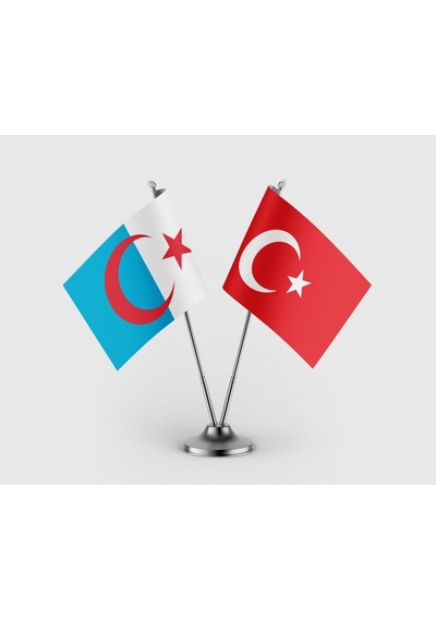 Suriye Türkmenleri Bayrağı Ve Türk Bayrağı İkili Saten Masa Bayrağı Takımı Diğer