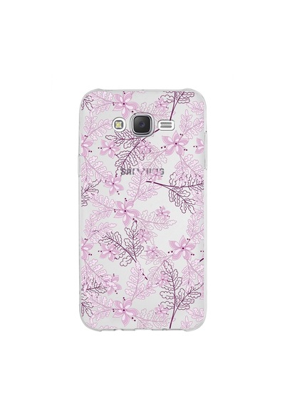 Samsung Galaxy Uyumlu J7 Core Kapak Floral Pudra Tasarımlı Şeffaf Silikon Kılıf