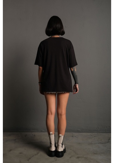 Technomonkey Siyah Oversize Evolution Baskılı Unisex Tişört