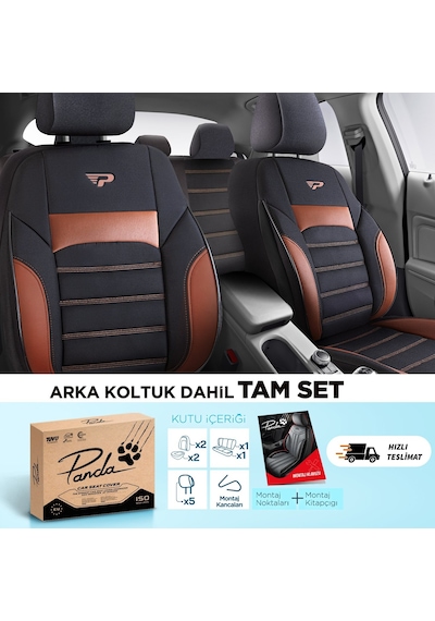 Panda Special Serisi Jakar Kumaş Oto Koltuk Kılıfı - Siyah - Taba