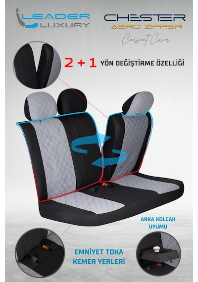 Fiat Linea Dynamic Uyumlu Lüx Yarı Deri Oto Koltuk Kılıfı Ön Arka Takım Chester Füme