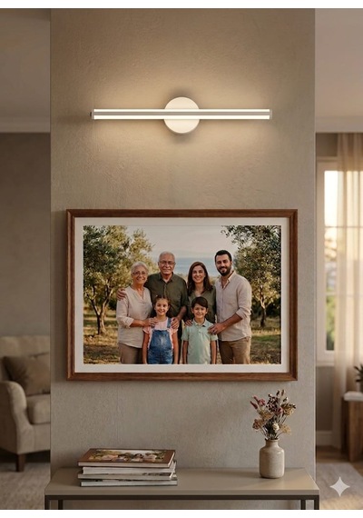 Teknozeel Modern Dekoratif Led Günışığı Duvar Ayna Resim Aplik Aydınlatma 38cm Eskitme Pil Dahildir Beyaz