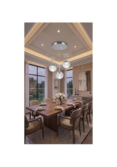 LumiaLighting Küre Model 3'lü Gümüş Kumandalı 3 Renk Modu Ledli Kristal Taşlı Modern Salon Mutfak Oturma Odası Led Avize
