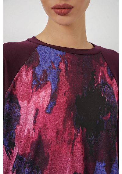 Bigdart Kadın Desenli Oversize Tunik Pantolon İkili Takım 55462 - Mor
