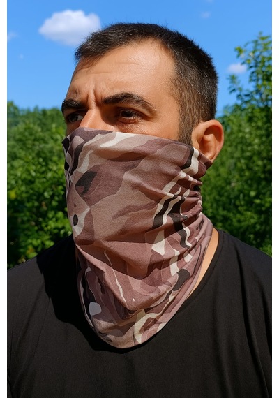 Sticker Works Motorcu Kahve Kamuflaj Buff Maske Outdoor Boyunluk Unisex Bandana Standart
