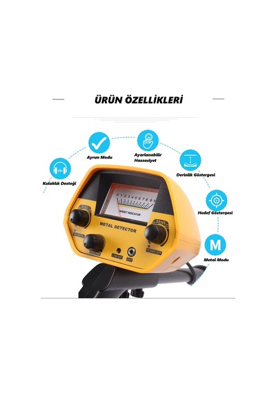 Dailytech Altın Metal Define Dedektörü Ayarlanabilir Göstergeli Kulaklık Destekli