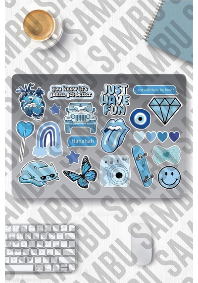 Blue Aesthetic Sticker Etiket Seti 2 - Mavi Sticker - Laptop Notebook Telefon