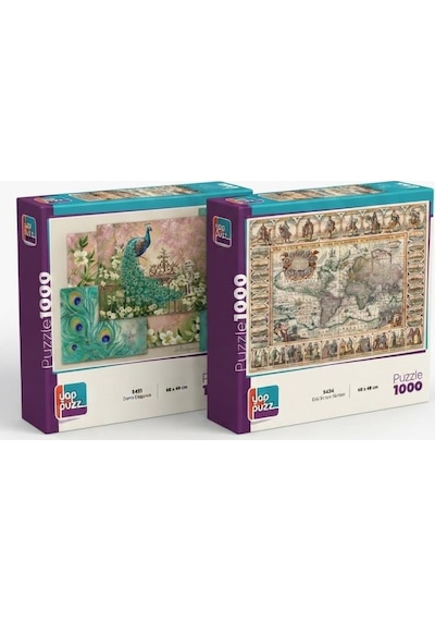 Mavi Mucize Ve Eski Dünya Haritası İkili Set - 2 X 1000 Parça Manzara İkili Puzzle Seti