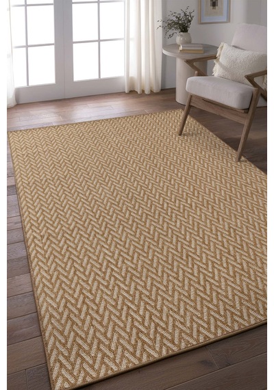 Karamel Ve Ekru Zikzak Sisal Dokulu Halı - Fm01w Kahve