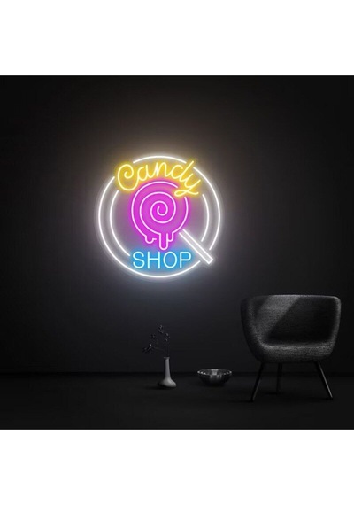Candy Shop Yazılı Ve Şekilli Neon Tabela Pembe