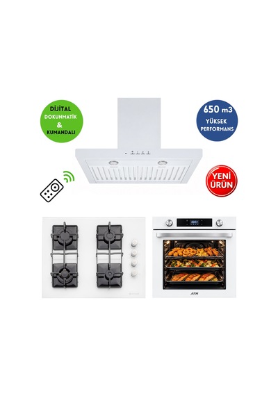 Eminçelik & AFM A39 FM7701 + 1240W Wok + FM3501W Turbo + Soğutma Dijital Beyaz Ankastre Set
