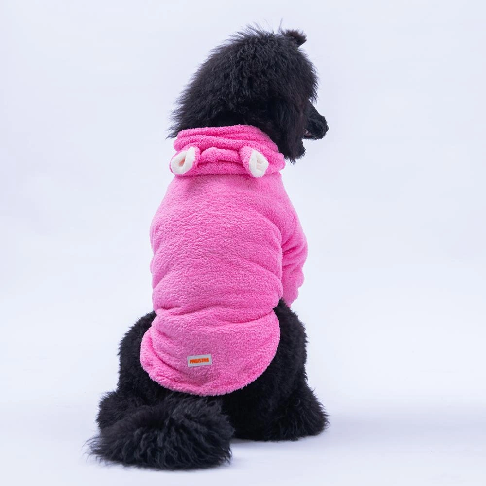 Pembe Lucca Teddy Hoodie Ayı Kulaklı Peluş Orta Büyük Irklar Köpek Kıyafeti Köpek Sweati