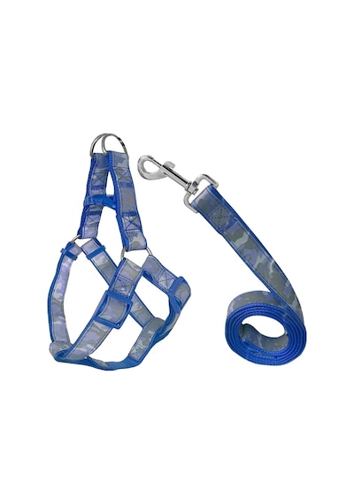 Markapet Reflektörlü Kamuflaj Desenli Köpek Göğüs Tasma Seti 120 CM 40-56 CM Mavi