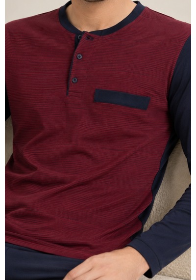 Loule Erkek Bordo Jakarlı Pamuk Penye Pijama Takımı Uzun Kollu