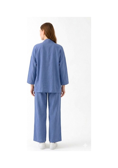 Zen Elegance Kadın Kimono Takım - Geniş Paça Keten Dokulu Alt Üst Yazlık Kadın Takım İndigomavi Zen Elegance Kadın Kimono Takım - Geniş Paça Keten Dokulu Alt Üst Yazlık Kadın Takım İndigomavi
