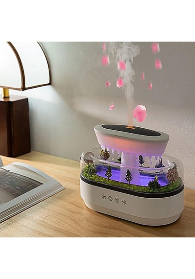 Su Damlacıklı Yağmur Hava Nemlendirici Difüzör Rgb, Su Buharlı 250 Ml Orman Tasarımlı Nemlendirici