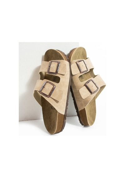 Polomia Comfort Mikanos Aryan Unisex Ortapedik Eva Taban Comfort Çift Bantlı Tokalı Günlük Rahat Sandalet Terlik Bej