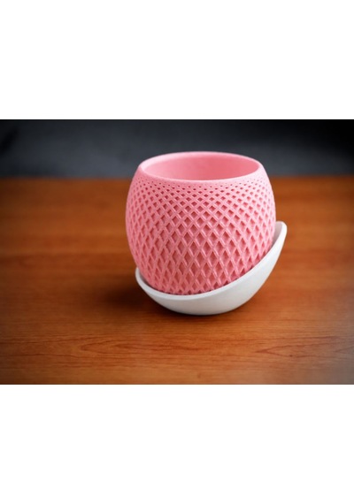 3d Baskı Küre Saksı - Kafes Dokulu İki Parçalı Dekoratif Saksı - Pembe-beyaz 99037640