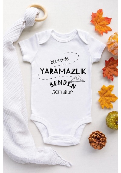 Babylimon Unisex Bebek Beyaz Yaramazlık Kısa Kollu Pamuklu Çıtçıtlı Body Beyaz - 132150883 Beyaz