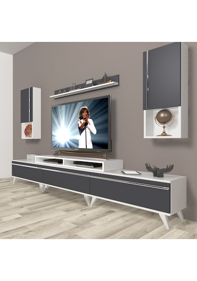 Decoraktiv Ekoflex 270ta Mdf Retro Tv Ünitesi Tv Sehpası Beyaz - Antrasit