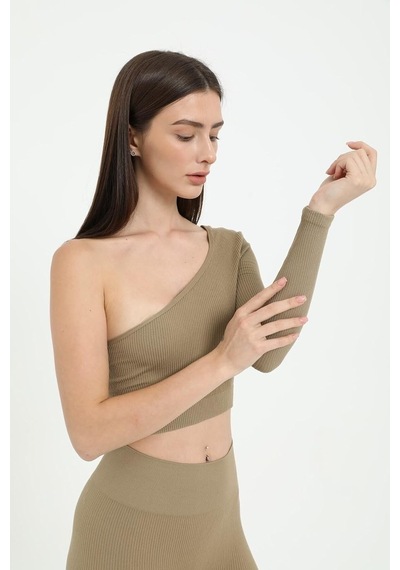 Forever More Tek Omuz Crop Top Vizon-m Altın - Beyaz
