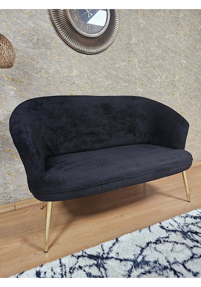 Zafir İkili Teddy Gold Kaplama Sivriltme Ayak Çay Seti Koltuk İkili Berjer , Balkon, Salon, Ofis Siyah