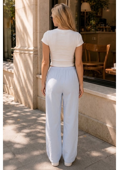 Siyah İnci Üst Pamuklu Fitilli Kaşkorse T-shirt İnce Soft Örme Pijama Takımı 8047 Mavi Çizgili Siyah İnci Üst Pamuklu Fitilli Kaşkorse T-shirt İnce Soft Örme Pijama Takımı 8047 Mavi Çizgili