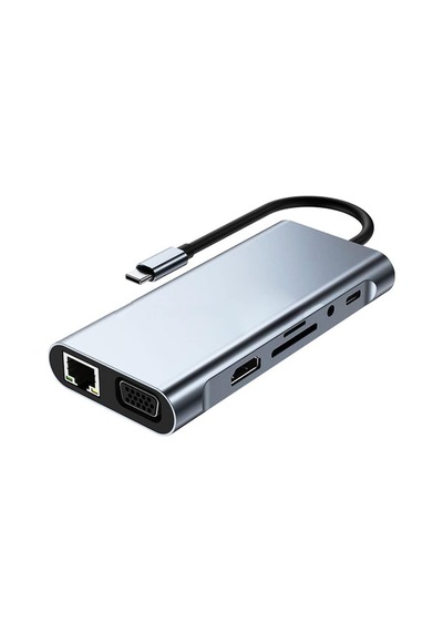 11 İn 1 Type-c To Usb Hub Hdmı 4k ,audio/, Type-c/, 4x Usb 3.0/, Lan/, Vga/, Sd Card Reader Çevirici Hub 10 Port Adapt