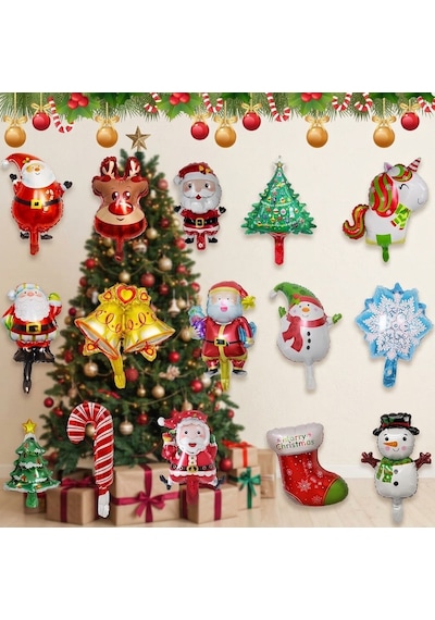 Vıp 25 Adet Yılbaşı Mini Folyo Balon Seti Noel Baba Çam Ağacı Kardan Adam Baston 15 Farklı Model Var