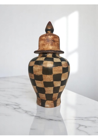 Dekoratif Seramik El Yapımı Handmade Vintage Şah Küp 28x19cm Beyaz - Siyah