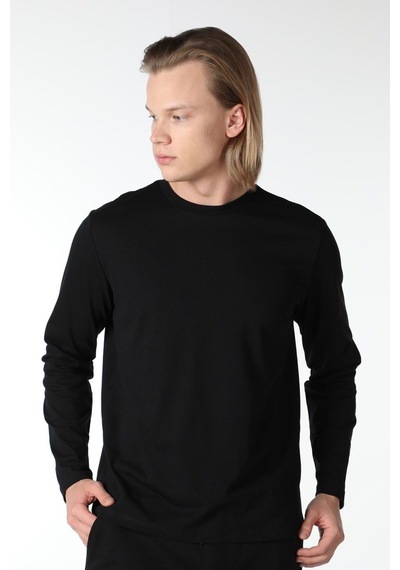 Defys Erkek Bisiklet Yaka Uzun Kollu Regular Fit Basic Tişört Siyah - 499080070 Siyah