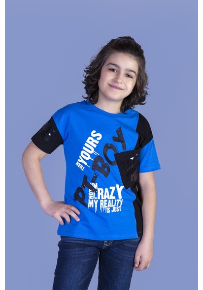 Toontoy Kids Toontoy Erkek Çocuk Garnili Cep Detaylı Tişört Saks