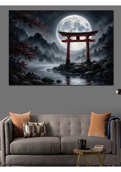 Gece Vakti Japon Kapısı Torii Dekoratif Kanvas - Mdf Ahşap Tablo