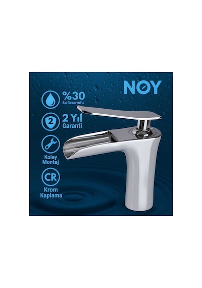 Lavabo Bataryası Krom Tek Kollu Su Tasarruflu Musluk Şelale Model Şık Tasarım Krom