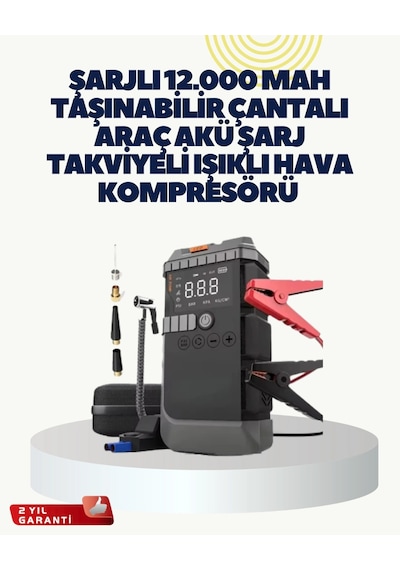 Taşınabilir Akü Takviye Cihazı Işıklı Hava Kompresörü Powerbank