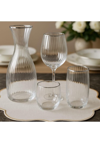 37 Parça 12 Kişilik Su Takımı Bohemia Kristal Carino Platin-5400 Şeffaf