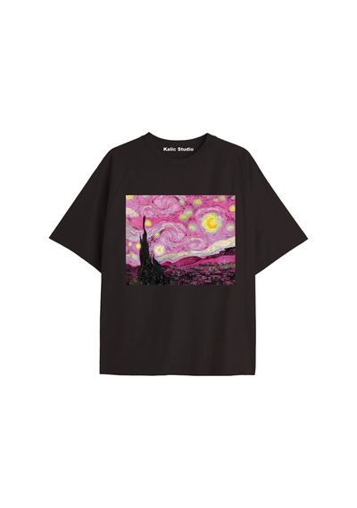 Kalic Studio Unisex Van Gogh Baskılı Oversize Tshirt Siyah-62